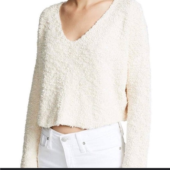 Free People Popcorn Fuzzy V neck Sweater size‎ small cream - Picture 1 of 4